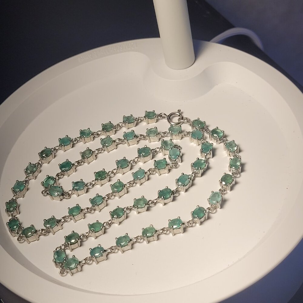 NFS Emerald Necklace 53 Natural Stones 12ct May Birthstone 20" Sterling - Picture 12 of 15